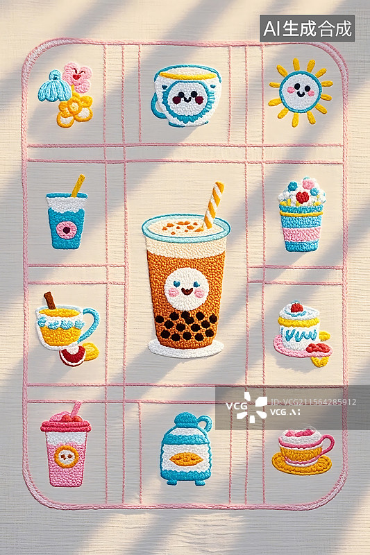 【AI数字艺术】可爱饮品刺绣图案图片素材