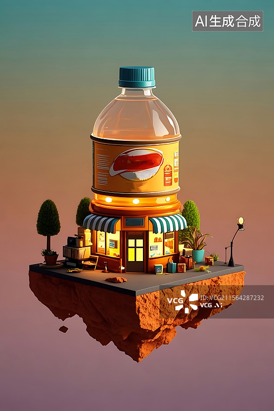 【AI数字艺术】漂浮饮料小店图片素材