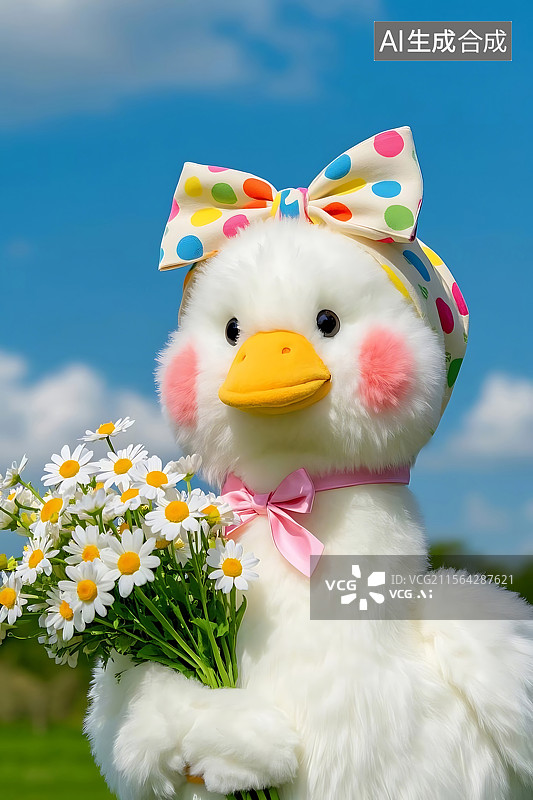 【AI数字艺术】可爱鸭子送花图片素材