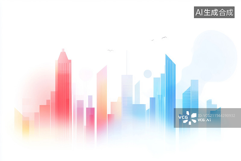 【AI数字艺术】城市天际线扁平建筑插画海报图片素材