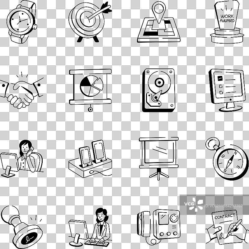 一套手绘的办公用品图标图片素材