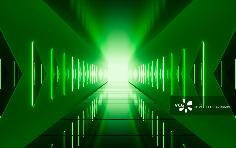 抽象渐变的霓虹隧道3D渲染图片素材