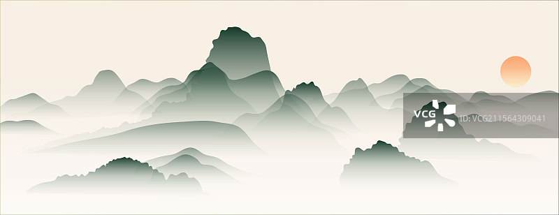 水墨画矢量图国风新中式山水云海东方意境图片素材