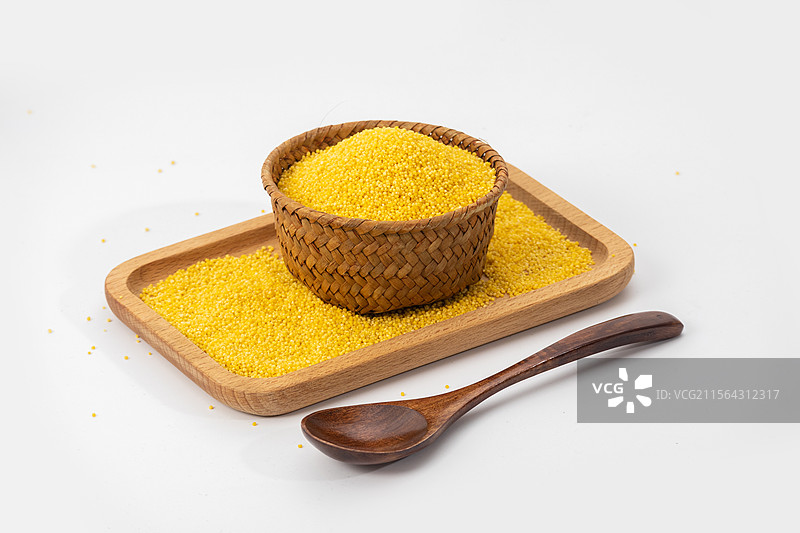 金黄色粗粮小米谷堆农业农产品静物特写图片素材