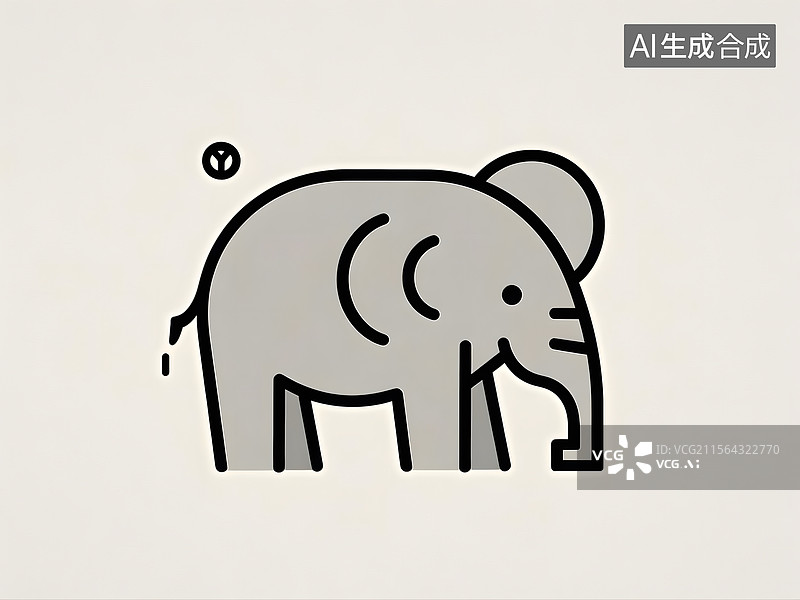 【AI数字艺术】草地上的卡通大象插画简笔画图片素材