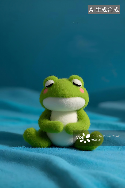【AI数字艺术】毛绒青蛙安静休憩图片素材