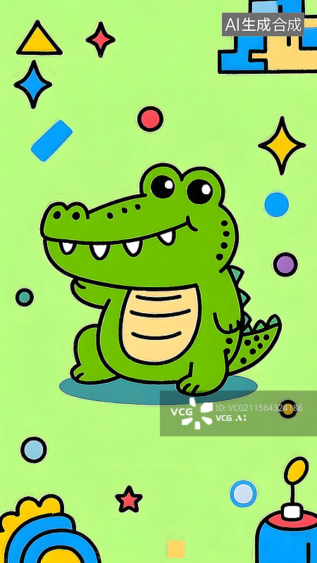 【AI数字艺术】卡通风格的绿色鳄鱼插画图片素材