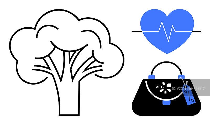 健康生活方式元素树心跳与图片素材