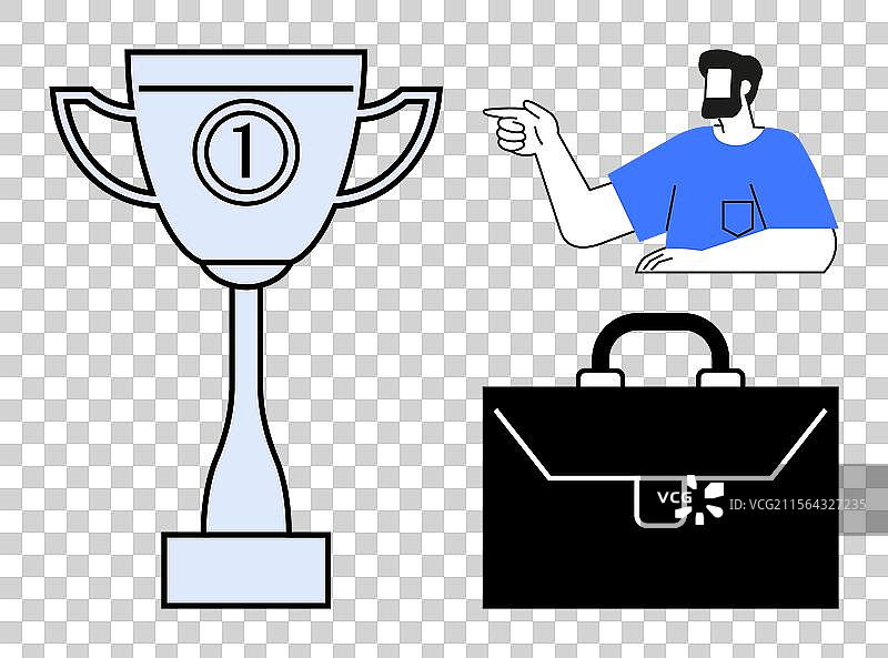 成功的奖杯与身穿蓝色西装的商人图片素材