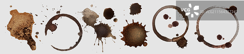 咖啡渍圆圈印记套装图片素材