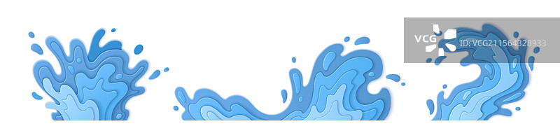 蓝色3D水花纸雕设计图片素材