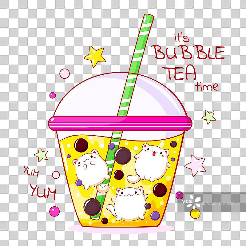 可爱的猫咪在奶茶杯里的婴儿卡片图片素材