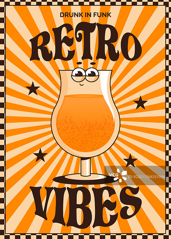 复古海报传单上的时髦角色鸡尾酒图片素材