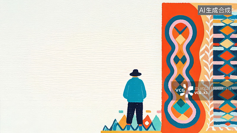 【AI数字艺术】2D卡通居右-站在抽象图案前的人图片素材