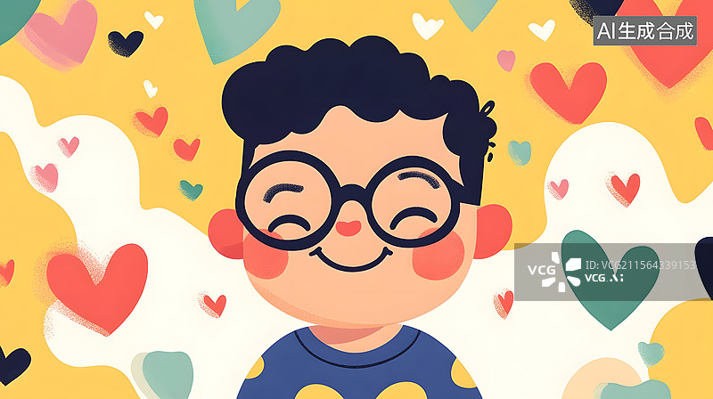 【AI数字艺术】正面微笑的不同年纪职业男孩扁平插画 彩色爱心刘海造型图片素材