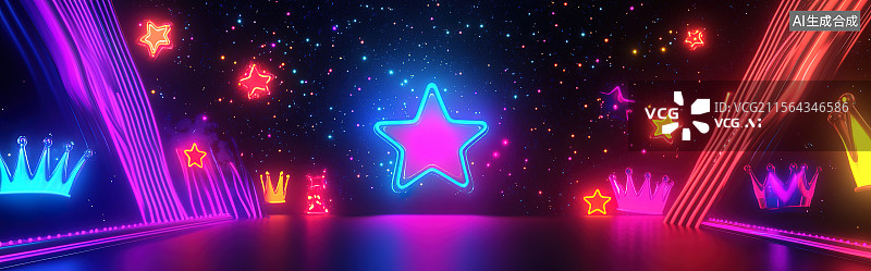【AI数字艺术】发光的霓虹星星背景插图图片素材