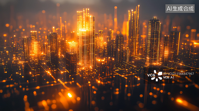 【AI数字艺术】未来金光城市天际线图片素材