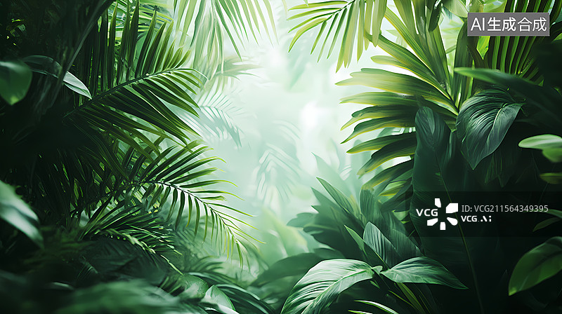 【AI数字艺术】热带绿植蒙斯特拉叶框背景图片素材