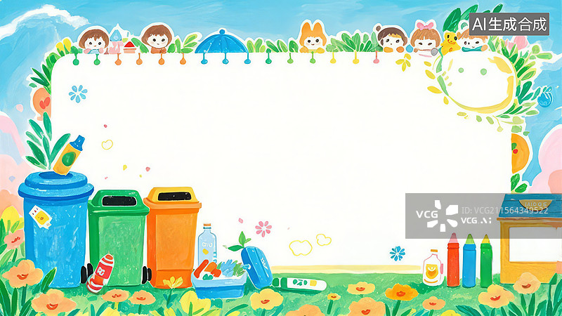 【AI数字艺术】2D卡通最大-垃圾分类教育插画图片素材