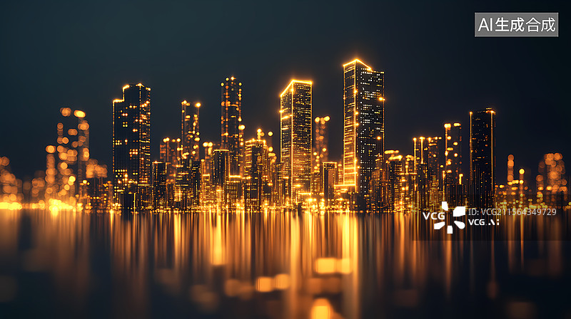 【AI数字艺术】未来金光城市天际线图片素材
