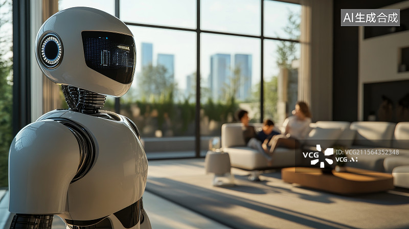 【AI数字艺术】家庭环境中机器人与人类和平共处图片素材