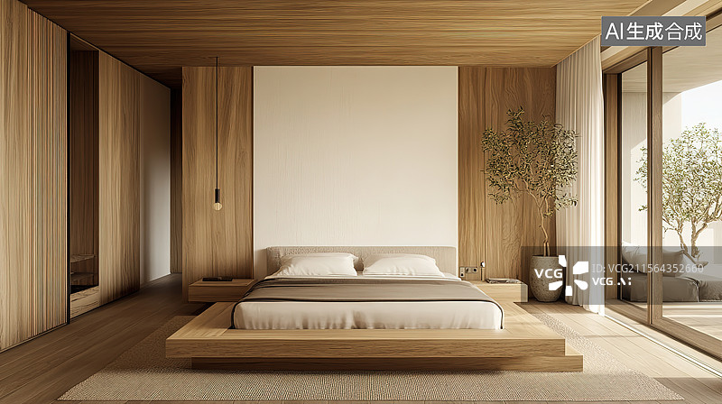 【AI数字艺术】日式风格优雅卧室室内场景图片素材