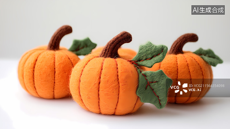 【AI数字艺术】羊毛毡南瓜和秋叶图片素材