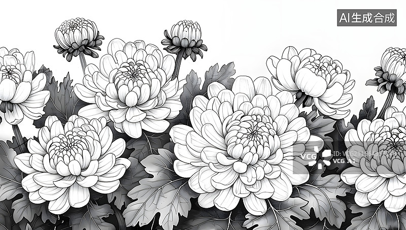 【AI数字艺术】菊花 线稿图片素材