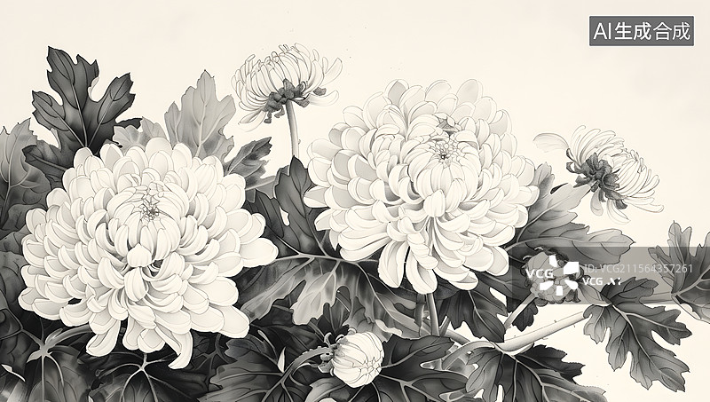 【AI数字艺术】菊花 线稿图片素材