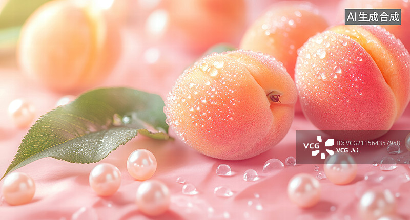 【AI数字艺术】粉色奶油上的桃子图片素材