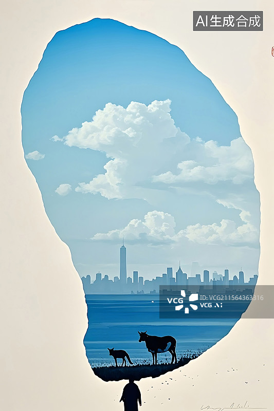【AI数字艺术】城市与乡村的交汇图片素材