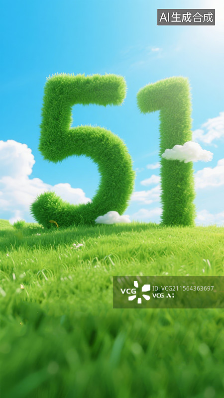 【AI数字艺术】绿色草地五一劳动节3D数字海报背景图片素材
