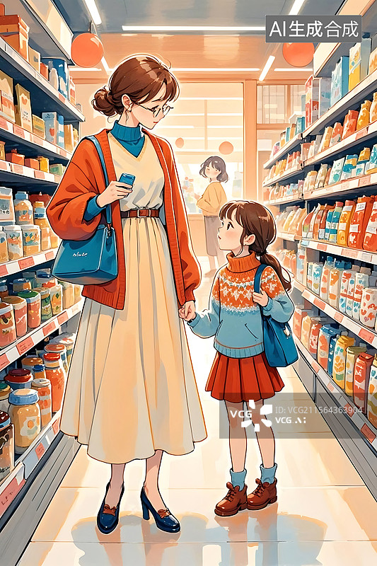 【AI数字艺术】母女超市购物记图片素材