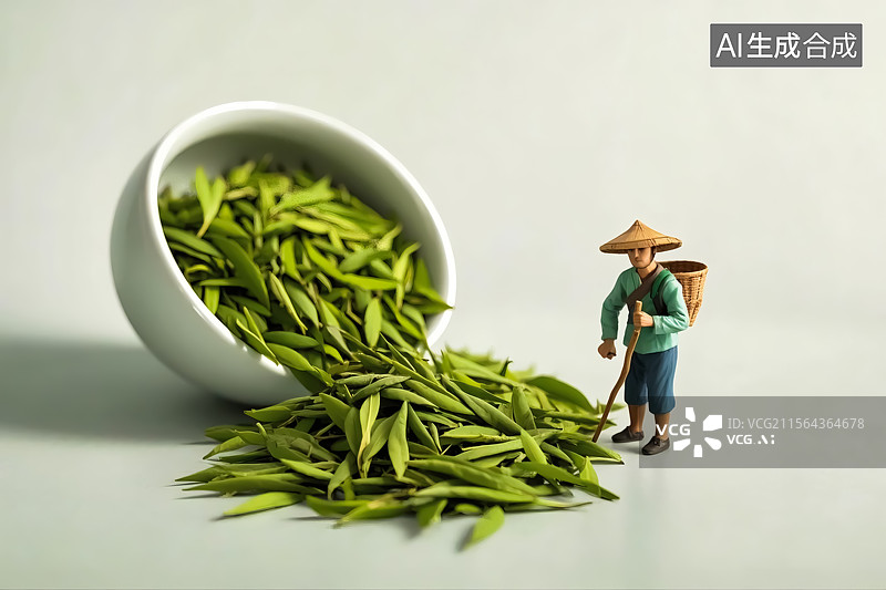 【AI数字艺术】微缩茶叶劳作场景创意插画图片素材