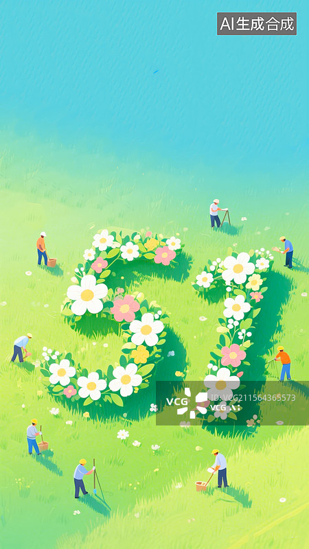 【AI数字艺术】五一劳动者数字花朵插画海报背景图片素材