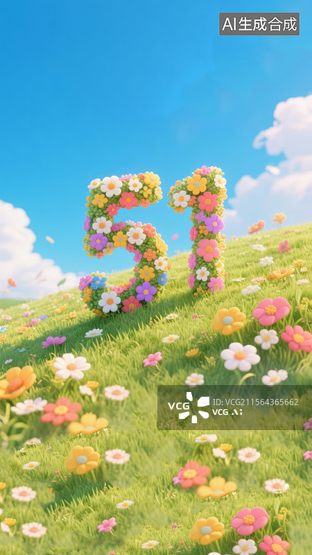 【AI数字艺术】鲜花创意数字51劳动节海报图片素材