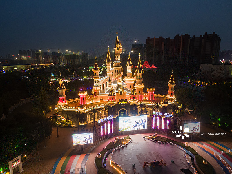 沈阳方特欢乐世界夜景航拍图片素材