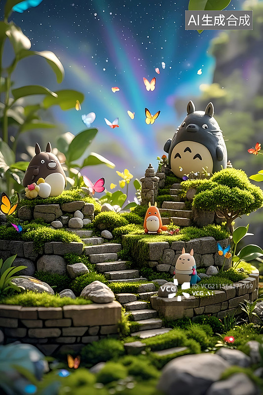 【AI数字艺术】龙猫与小精灵的乐园图片素材