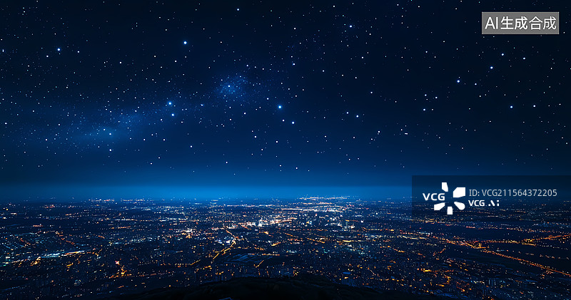 【AI数字艺术】夜空中闪耀的城市图片素材