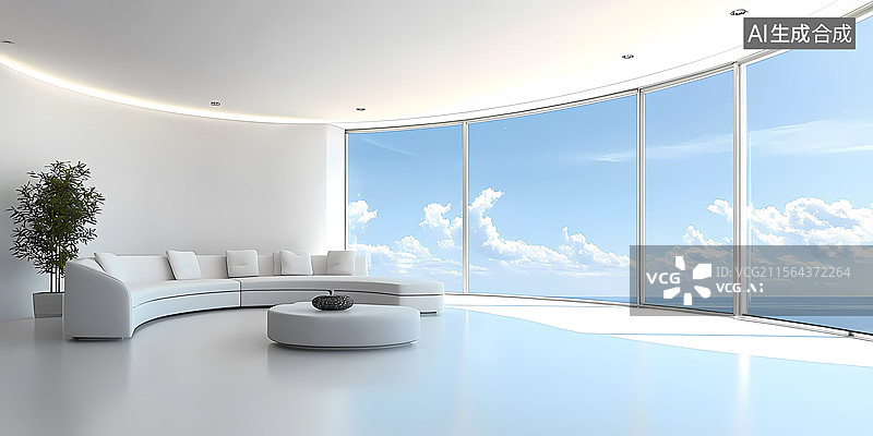 【AI数字艺术】现代高层顶层公寓空景图片素材