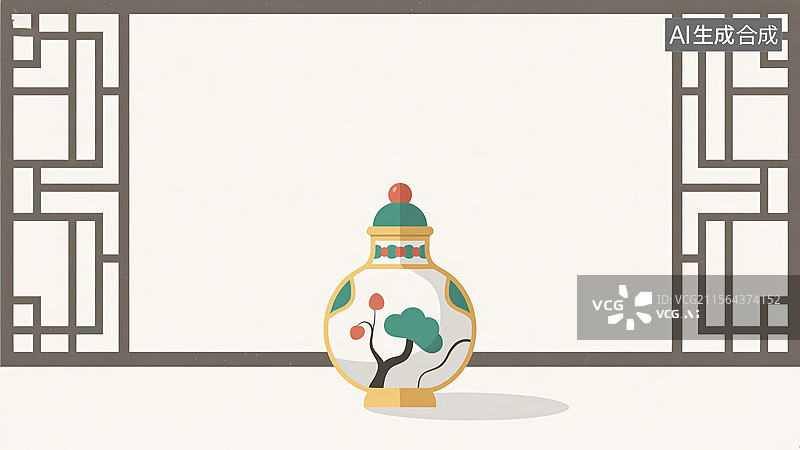 【AI数字艺术】鼻烟壶-新中式天津民间传统手工艺扁平风插画图片素材