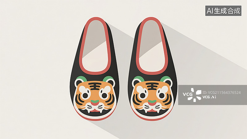 【AI数字艺术】虎头鞋中式传统物件民间工艺品扁平风插画图片素材