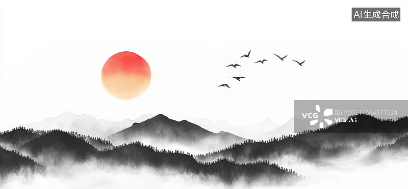 【AI数字艺术】日出山林景观图片素材