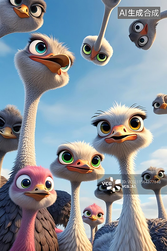 【AI数字艺术】快乐的鸵鸟一家图片素材