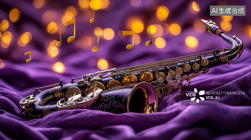 【AI数字艺术】紫色背景上的爵士萨克斯管图片素材