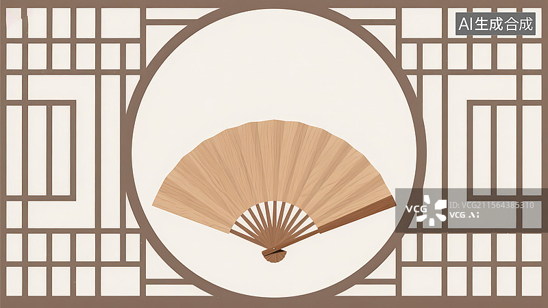 【AI数字艺术】檀香扇折扇中式传统国风插画图片素材