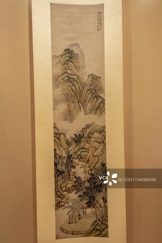 上海博物馆“绘画馆”：明 张宏 山居清话图轴【张宏，字君度，号鹤涧，吴县（今江苏苏州）人】图片素材