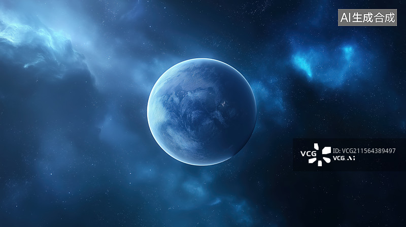 【AI数字艺术】蓝色星球在宇宙中的景象图片素材