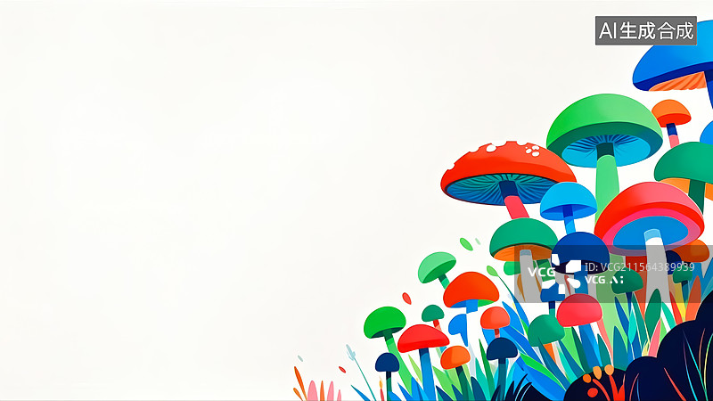 【AI数字艺术】2D卡通右下春天田园蘑菇插画图片素材