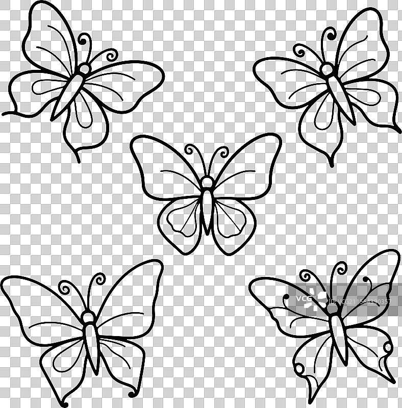 一组孤立在白色背景上的蝴蝶剪影图片素材